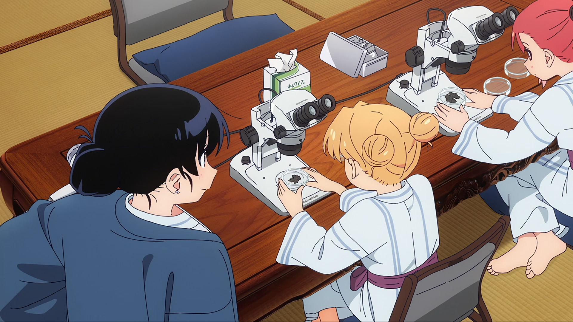 Ruri and Shouko prepare samples to look for tiny meteorites (episode 13)